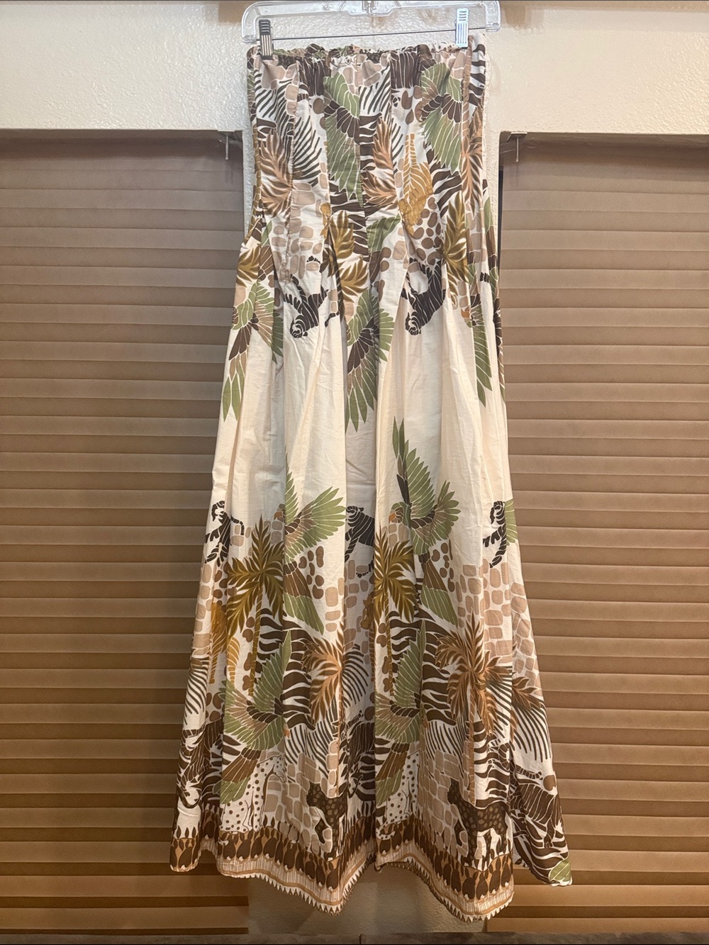 Milio Milano Printed Elastic Strapless Maxi Dress Cream, Olive & Brown